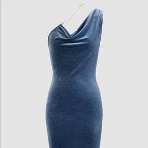 Velvet Cowl Neck Pearl Mini Dress